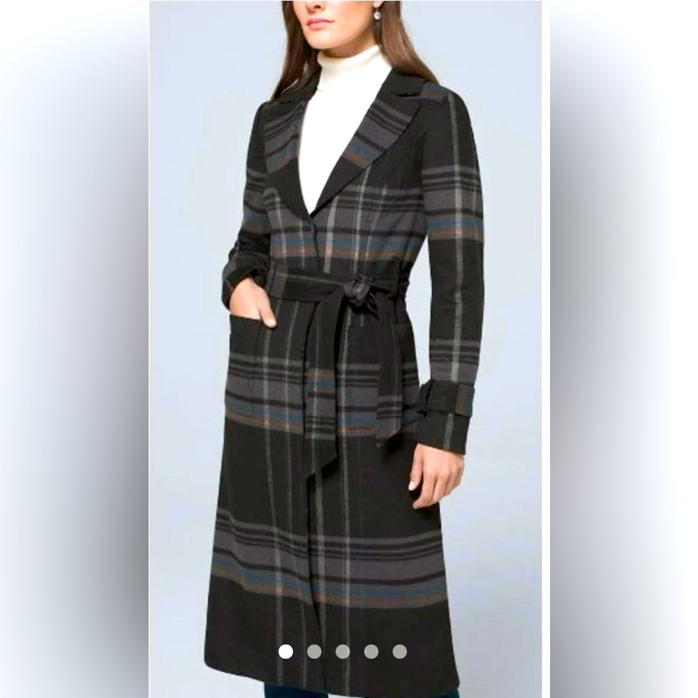 White House black market plaid trench coat